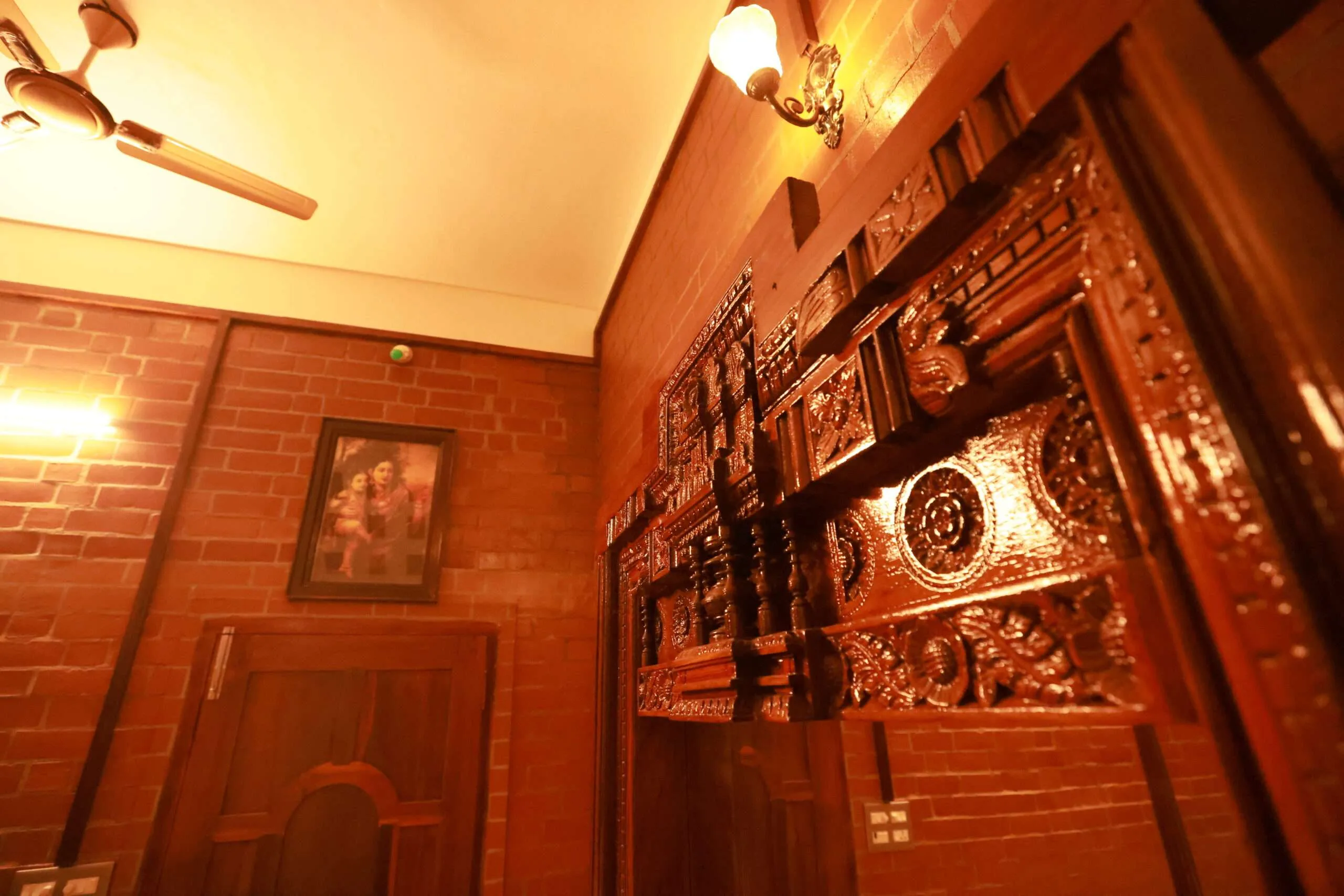 Chettinad Carved Wood Accents & Brick Interiors
