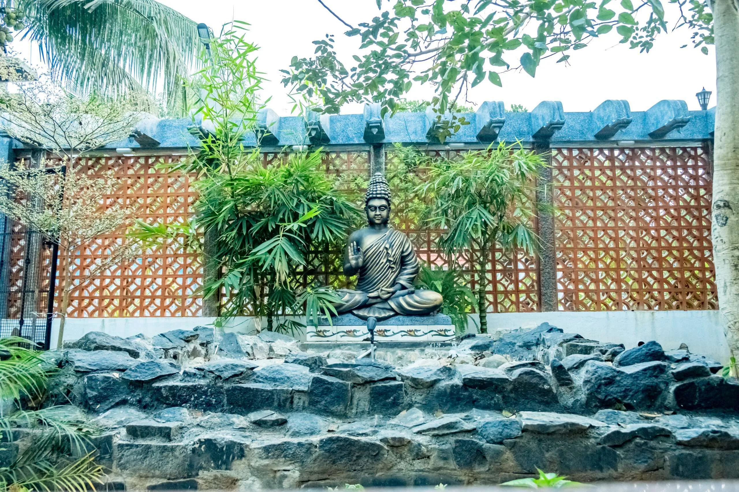 Serene Zen Buddha Waterfall Garden